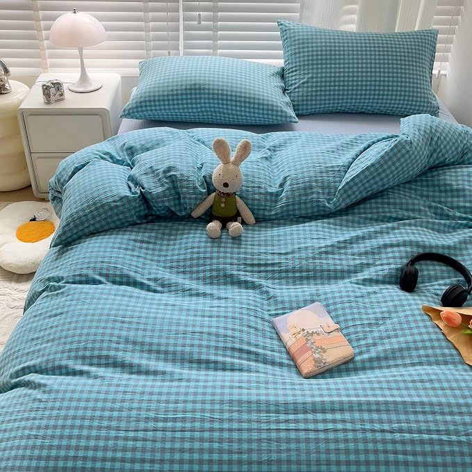 LifeTB Twin XL Comforter Set Blue Grey Gingham Comforter 3 Pieces Modern Plaid Grid Pattern Comforter Set Soft Lightweight Gingham Bedding Set Fluffy Plaid Checkered Comforter with 2 Pillowcases
