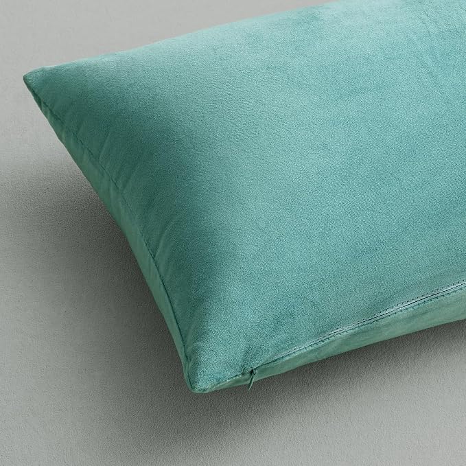 MIULEE 12x20 Inch Lumbar Velvet Throw Pillow Covers Aqua Green | Pack of 2 Soft Solid Decorative Pillow Covers, Modern Luxury Home Decor, for Chair Couch Sofa Bedroom Livingroom