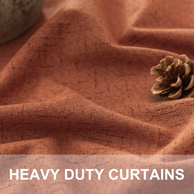 Terracotta Black Out Curtains 72 Inch Long Western Blackout Window Curtain & Drapes 72 Inch Length 2 Panel Viral Retro Vintage Linen Farmhouse for Bedroom Dining Living Room Pumpkin 70s Decor Hippie