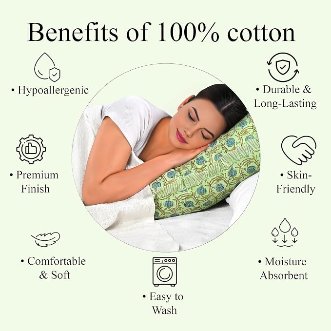 Ridhi Block Print Apple Green Ruffle Lumbar Pillow Shams, 36" x 14" Set-1 | 100% cotton, Floral Pillowcase, Cushion Cover, Hidden Zipper, Cottagecore Bedding, farmhouse boho style, fits couch, sofa,Bed