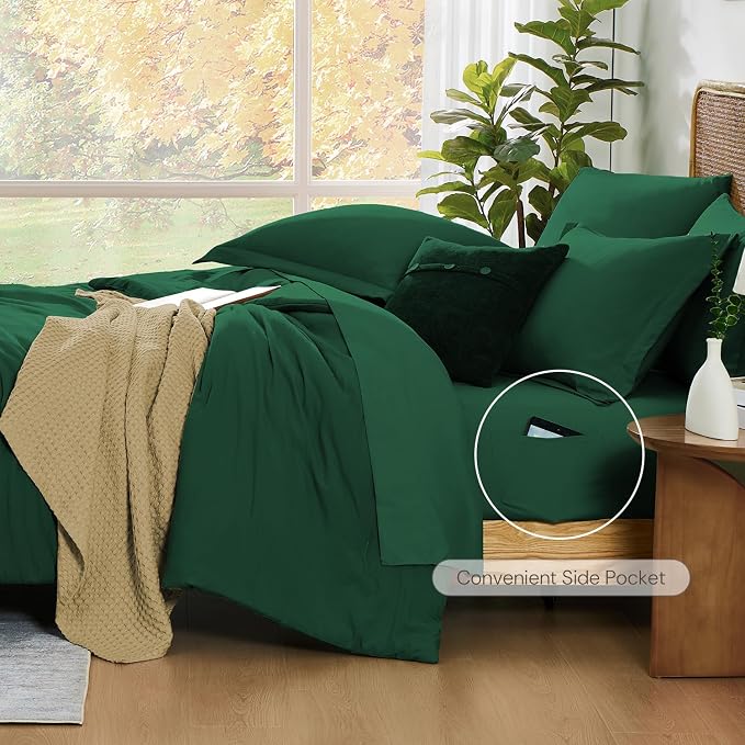 Full Size Comforter Sets-7 Pieces Ultra Soft Bed in a Bag Full Bedding Sets | Prewashed All Season Comforter with Sheets, Pillow Shams & Pillowcases,Emerald Green