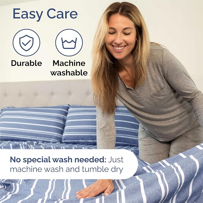 King Size 4 Piece Sheet Set - Breathable & Cooling Sheets - Blue Stripes | Hotel Luxury Bed Sheets for Women & Men, Deep Pockets, Easy-Fit, Extra Soft and Wrinkle Free Sheets, Oeko-Tex Bed Sheet Set