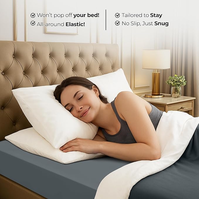 California King Fitted Sheet, Ultra Soft Fits Up to 16" Deep Pocket, Grey | Hotel Comfort, Cooling & Breathable Cotton like Polyester, Easy Fit, Wrinkle & Fade Resistant, Snug Fit, Easy Care, Oeko-Tex