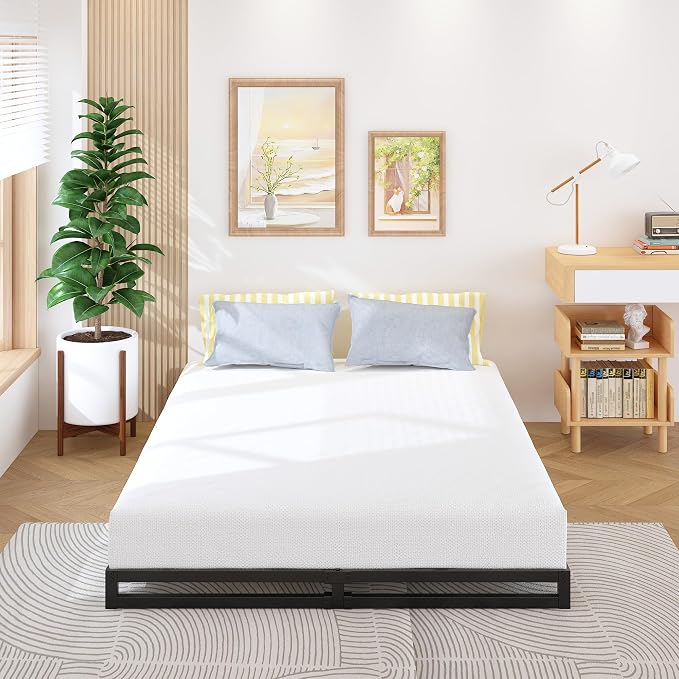 Lutown-Teen 6 Inch California King Bed Frames No Box Spring Needed Heavy Duty Metal Cal King Platform for Mattress Foundation, Noise Free, Easy Assembly, Black