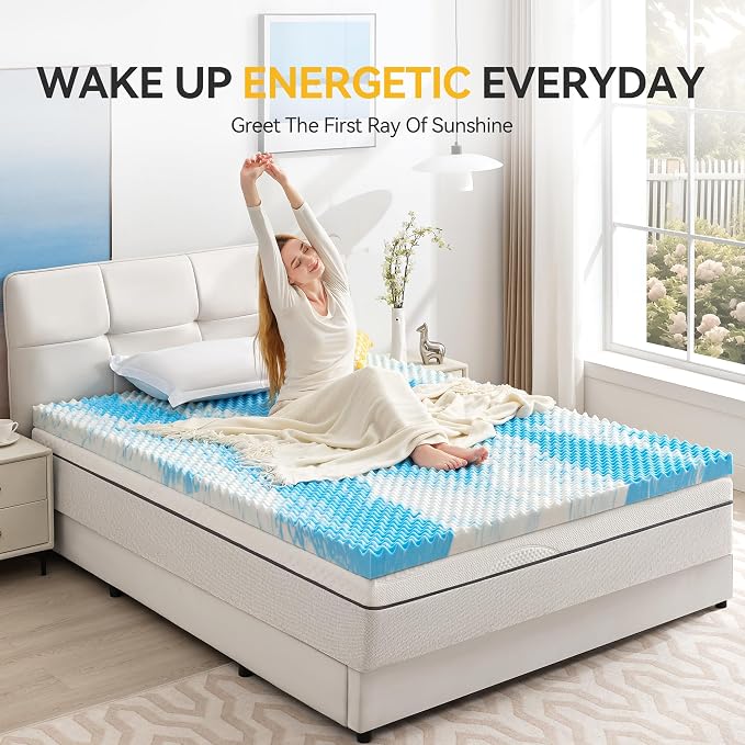 SINWEEK 2 Inch Egg Crate Memory Foam Mattress Topper Queen Size, Soft Mattress Pad for Back Pain Relief, Bed Topper, CertiPUR-US Certified, Blue