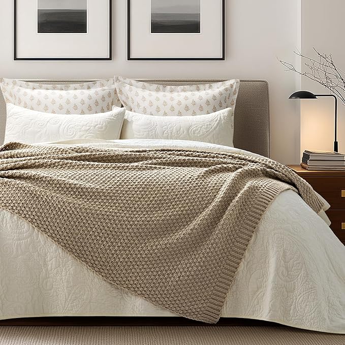 EVERGRACEHOME Chunky Chenille Knit Throw Blanket, 50 x 60, Sand Dune | Sculpted Moss Stitch, Chic Modern Farmhouse, All-Season Warmth, OEKO-TEX® Certified, Elegant Blanket for Couch, Bed, Sofa