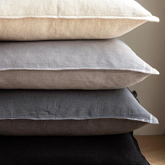 Foindtower Linen Solid Decorative Throw Pillow Covers 24x24 Inch Black | Boho Farmhouse Morden Pillowcase,Pack of 2 Soft Accent Cushion Covers,Rustic Home Decor for Chair Couch Bedroom Living Room