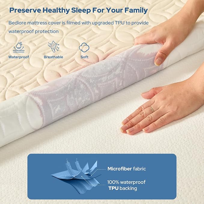 BEDLORE Waterproof Mattress Protector, King Size Mattress Pad | Deep Pockets Fit 6"-18" Mattresses, Soft Noiseless Dirt-proof Bed Mattress Cover Washable for Home, Bedroom, Hotel (Beige)