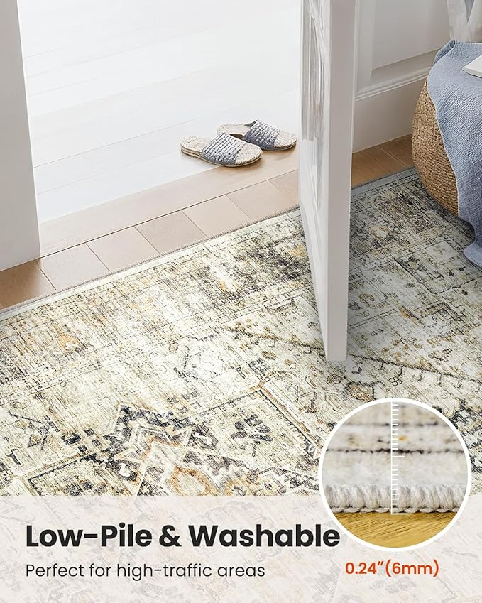 AMADA HOMEFURNISHING 6x9 Area Rugs, Blue Low-Profile Washable Rug with Non-Slip Backing & Durable Edge Binding, Vintage Rugs for Living Room, Bedroom, Dinning Room