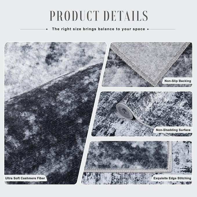 2x5 Washable Runner Rug：Modern Abstract Kitchen Carpet Black | For Hallway, Bedroom, Kitchen, Laundry, Bathroom,Door Mat,Modern Abstract,Machine washable,Non-Slip,Stain Resistant,Indoor