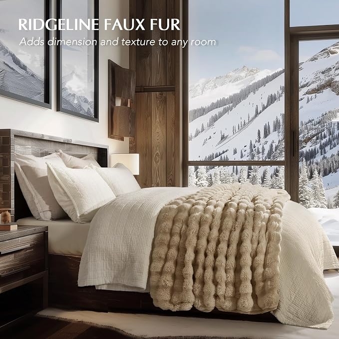 EverGrace Faux Rabbit Fur Bubble Throw Blanket, 50"x60", Cream | Ultra Soft, Luxury Faux Rabbit Fur Throw, Thick Warm Bubble Blanket, Cozy Fluffy Reversible, for Bed, Couch, Chair, Sofa