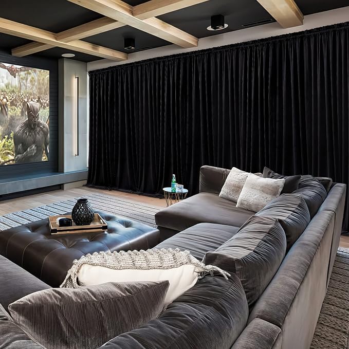 RYB HOME Velvet Curtains 120 inches Long, Extra Long High Ceiling Curtains | Thermal Insulated, Room Darkening, Luxury Decor for Villa Room Large Sliding Patior Door, Black, W52 x L120, 2 Panels