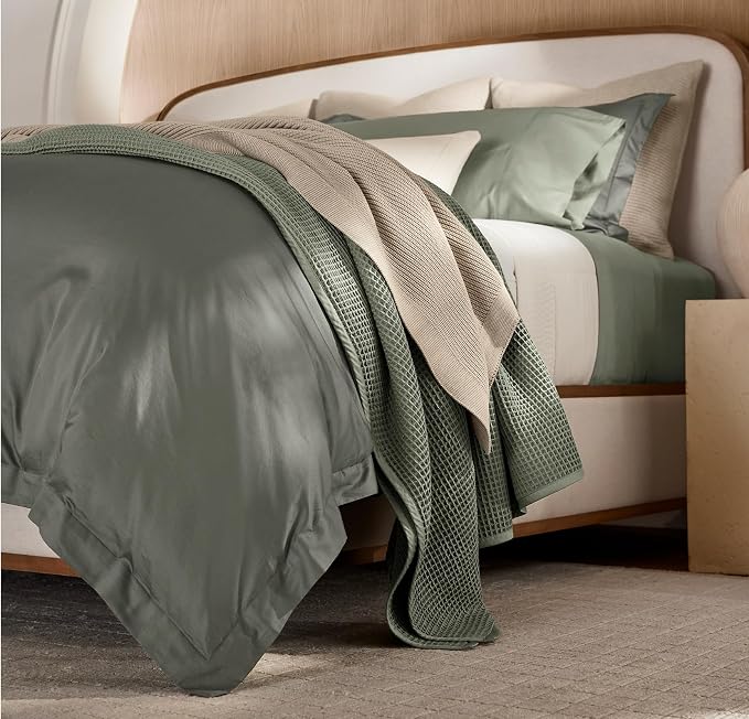 BOLL & BRANCH Signature Hemmed Duvet Set, Twin/Twin XL, Juniper | 1 Duvet Cover, 1 Sham - Luxury 100% Organic Cotton - Buttery Soft, Hidden Closures