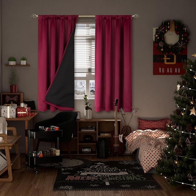 BGment Christmas Red Blackout Curtains for Bedroom 63 Inch Length 2 Panels | Thermal Insulated, Full Room Darkening Noise Reducing, Thick Rod Pocket Living Room Curtains, 52 x 63 Inch