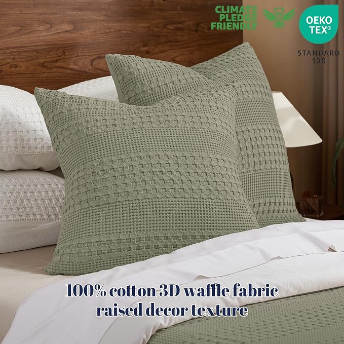 PHF 100% Cotton Waffle Weave Euro Sham Covers, 2 Pack 26" x 26" Bed Pillow Covers for Elegant Home Decor, No Filling, Luxury Aesthetic Soft Euro Pillow Cases for Bed, Dusty Sage