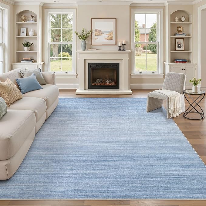 UERMEI 8x10 Washable Area Rug - Neutral Modern Abstract Living Room Rugs, Non-Slip Soft Large Indoor Floor Carpet for Bedroom Home Office & Under Dining Table Decor, Blue