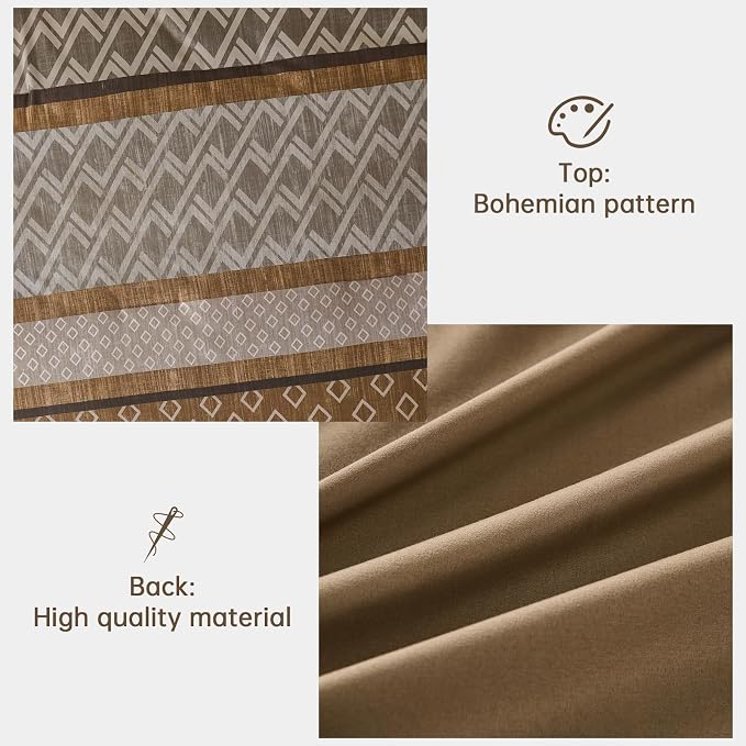 Cottolester Boho King Comforter Set,Khaki and Brown Striped Bed in a Bag | Fall Plaid Bed Set,Soft Microfiber Complete Bedding Sets