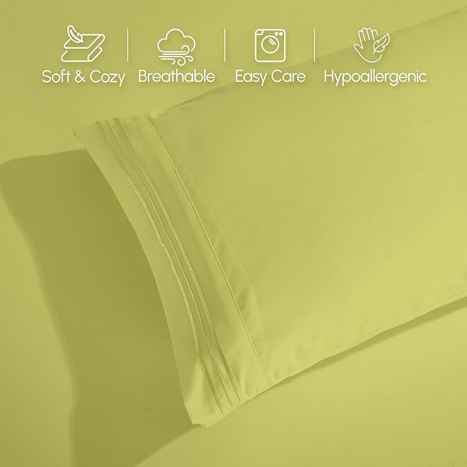 Elegant Comfort Luxury 1500 Premium Hotel Quality Microfiber 4-Piece Sheet Set - Wrinkle Resistant, All Around Elastic Fitted Sheet, Deep Pocket up to 16", California King, Pistachio Green
