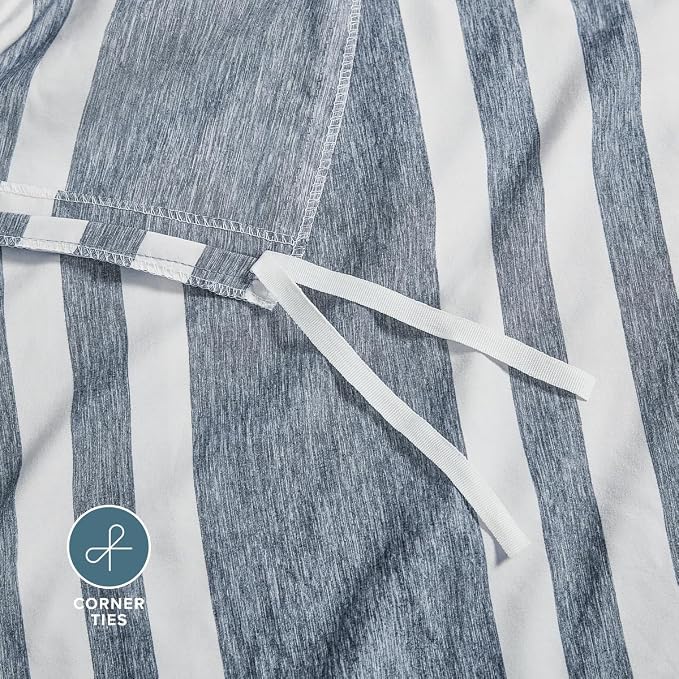 Bare Home Duvet Cover Set (Cal King, Stripe - Heathered Midnight Blue) | 1800 Ultra-Soft, Lightweight, Cooling, Breathable, Premium, All-Season