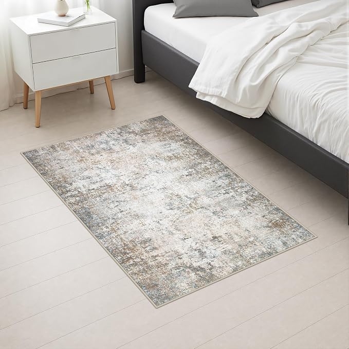 2x3 Washable Entryway Rug: Modern Abstract Indoor Soft Carpet Brown | For Entrance, Bedroom, Kitchen, Laundry, Bathroom,Door Mat,Modern Abstract,Machine washable,Non-Slip,Stain Resistant,Indoor