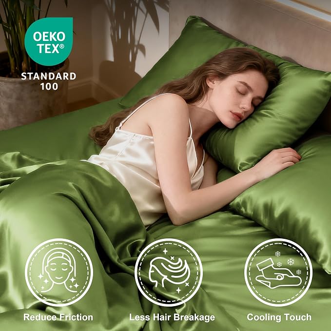 Love's cabin Twin XL Satin Sheet Sets - 3 Piece Sage Silky Bed Sheets with Deep Pockets, Luxury Silk Feel Satin Sheet Set Twin XL (1 Flat Sheet,1 Fitted Sheet,1 Pillow case)