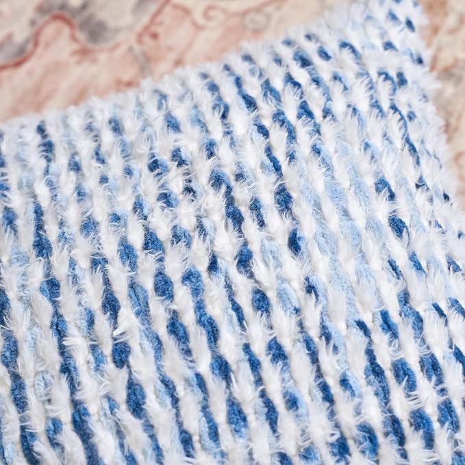 Aeckself Boho Chenille Tufted Pillow Cover 12x20 Inch, Rectangle Decorative Lumbar Throw Pillow Cover Neutral Pillowcase for Couch Bedroom Living Room, Blue White