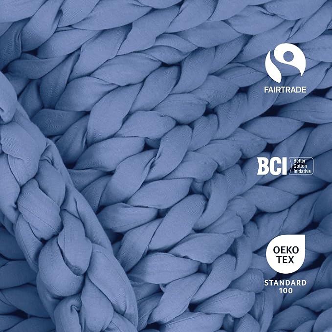 Cotton Hand-Knit Weighted Blankets for Adults - Chunky Knit Blanket | Sustainable, Breathable, Organic, Cooling Weighted Blanket - Machine Washable (Ocean Whisper, 20 lbs, 45"x72")