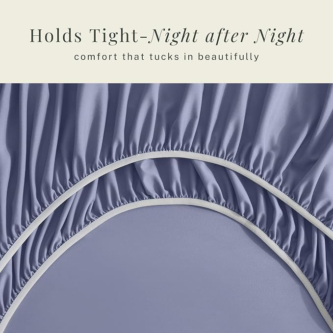 Hearth & Harbor Extra Deep Pocket Sheets - Fits Mattress 18-24 Inches Deep - Extra Deep Pocket Twin Sheets Sets - 4 Piece Twin Size - Steel Blue
