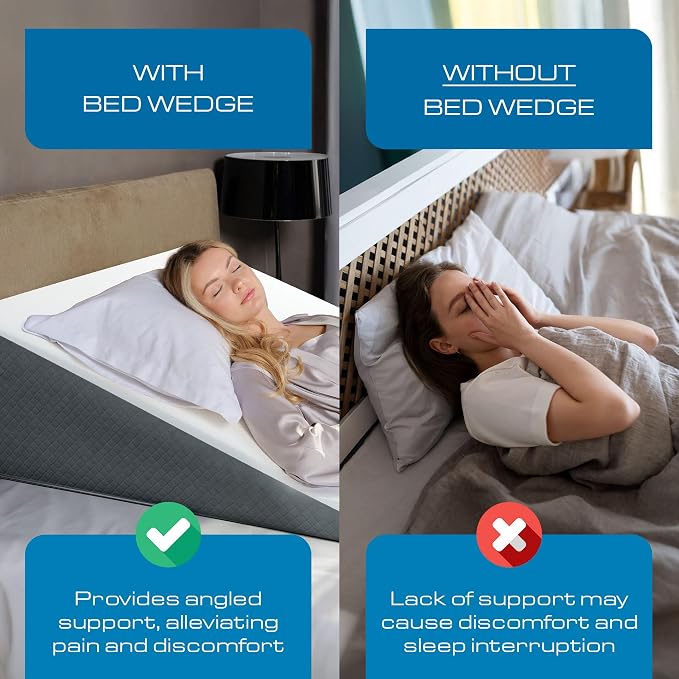 Kolbs Bed Wedge Pillow for Sleep Apnea, FSA Eligible Acid Reflux, and Back Pain Relief, with Chic Jacquard Cover - Headboard Wedges for Sleeping (Extra Wide 12" Height)