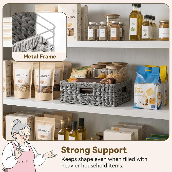 GRANNY SAYS Wicker Baskets for Organizing, Grey Pantry Baskets,1-Pack | Large Shallow Basket,Wicker Storage Baskets for Shelves,Woven Baskets for Storage,Rectangle Basket,Wicker Baskets for Storage