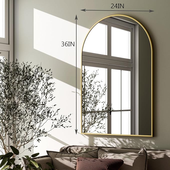 HARRITPURE Arched Wall Mirror 24"x36" Gold Metal Frame Vanity Mirrors | Aluminum Alloy Frame Bathroom Mirror Living Room, Bedroom and Entryway
