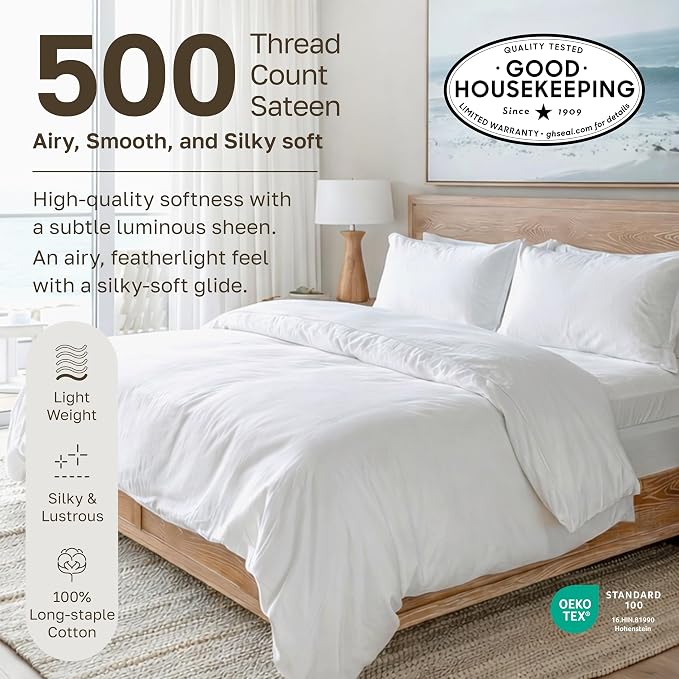 California Design Den Softest 100% Cotton Sateen Full Bed Sheets Set | Soft 500 Thread Count Backed by Good Housekeeping Seal, 16" Deep Pocket, All-Around Elastic, Easy Care - Grey Striped