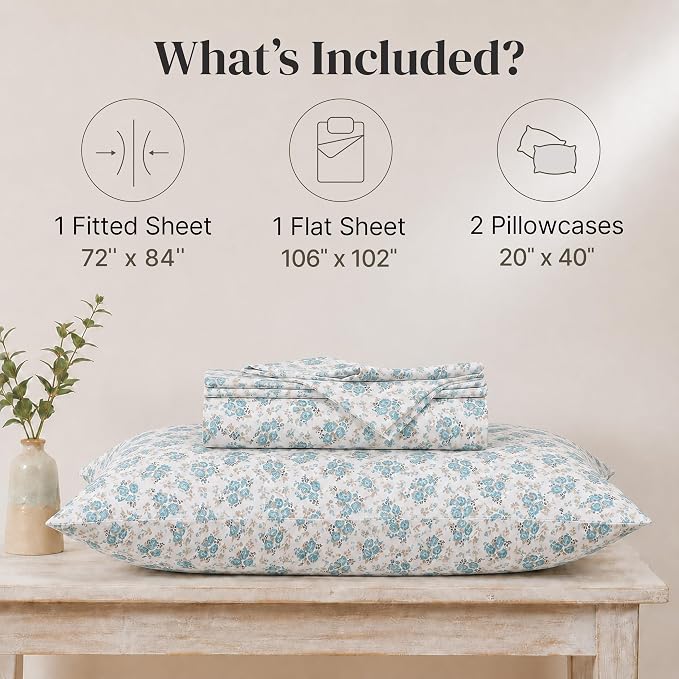 Modern Threads Printed 4-Piece Extra Soft Bedding Sheets & Pillowcase Set, Deep Pocket up to 16 inch Mattress Forever Roses Cal King