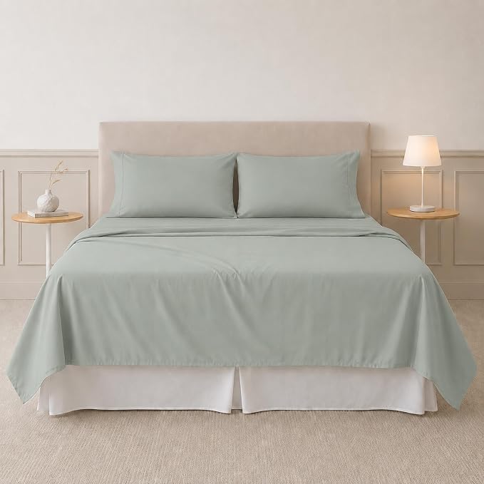 Modern Threads Soft Microfiber Solid Sheets - Luxurious Microfiber Bed Sheets - Includes Flat Sheet, Fitted Sheet with Deep Pockets, & Pillowcases Seafoam Full