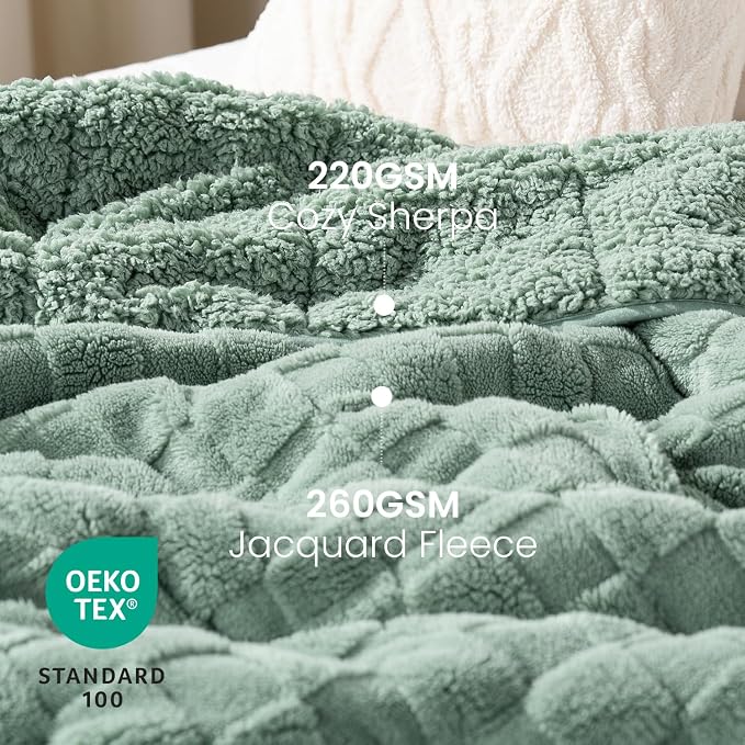 Drewin Adult Weighted Blankets 20lbs, Cozy Fluffy Jacquard Checkered Sherpa Weighted Blankets Queen Size 60 x 80 inches, Soft Winter Heavy Blanket for Couch Bed, Ceramic Beads, Sage Green | Stress Relief & Promotes Sleep,Cozy Heavy Throw Blankets,Soft ...