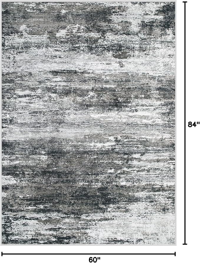 Washable Rug 5x7 Area Rugs for Living Room: Neutral Soft Rug Abstract Non Slip Low Pile Modern Carpet for Bedroom Kitchen Nursery Office Dining Room Indoor (Black, 5'x7')