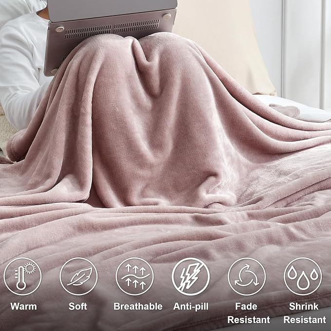 Hansleep King Pink Fleece Blanket, Soft Flannel Bed Blanket | Fuzzy Cozy Blanket 90x108 Inches, Multi-use for Bed, Sofa, Couch, Travel, Camping, All Season Warm Lightweight Cover