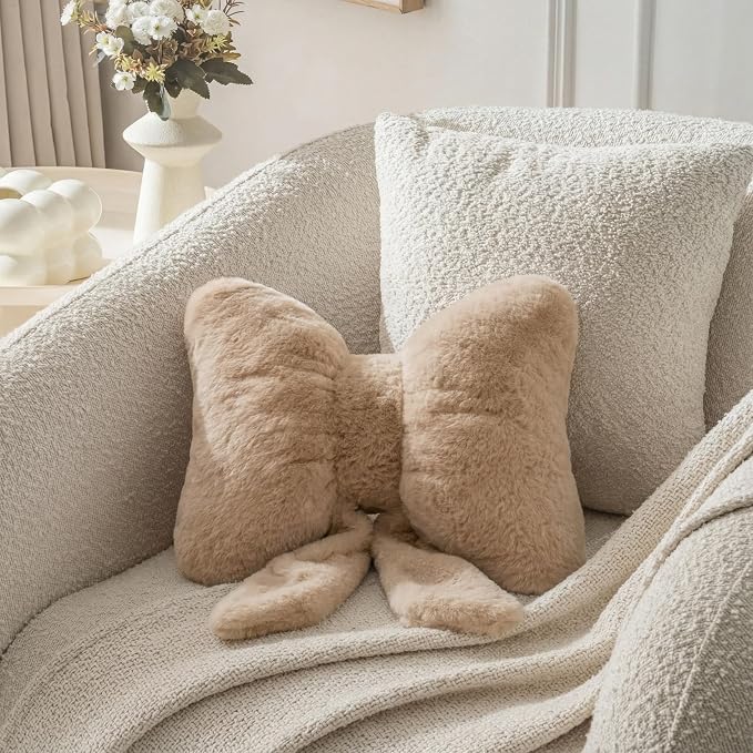 Bow Pillow Cute Room Decor Throw Pillows Butterfly Shaped Decorative Cute Pillows for Bed Sofa Cute Home Decorr,Coffee 10 * 8inch