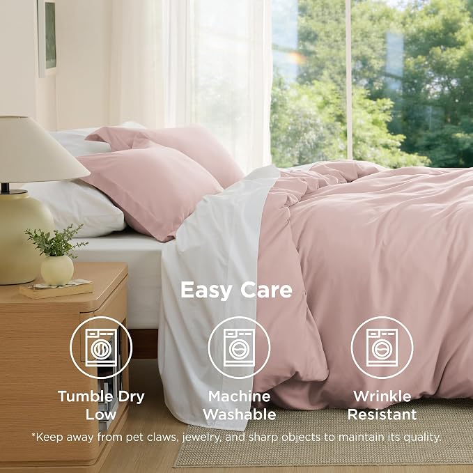 Bedsure Duvet Cover King Size, 3Pcs Double Brushed Bedding Set, Rose Pink | For Kids & Adults, 104"x90" Comforter Cover, Hotel Luxury, All Season, Breathable, Easy Care, Lightweight, Zipper Closure