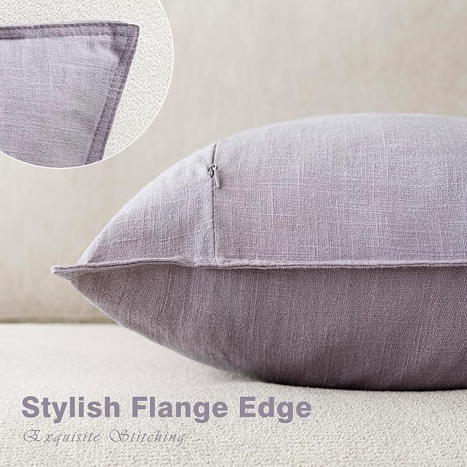 Foindtower Linen Solid Decorative Throw Pillow Covers 22x22 Light Purple | Pack of 2 Boho Farmhouse Morden Pillowcase,Accent Rustic Cushion Covers,Home Decor for Chair Couch Sofa Bedroom Living Room