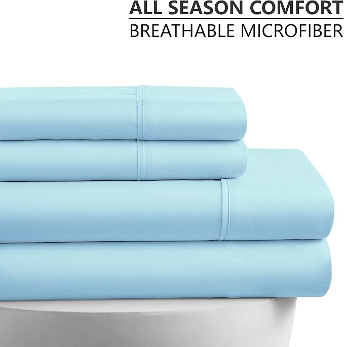 American Home Collection King Sheet Set - Ultra-Soft Microfiber 15-Inch Deep Pocket - Wrinkle Free and Fade Resistant (Misty Blue)
