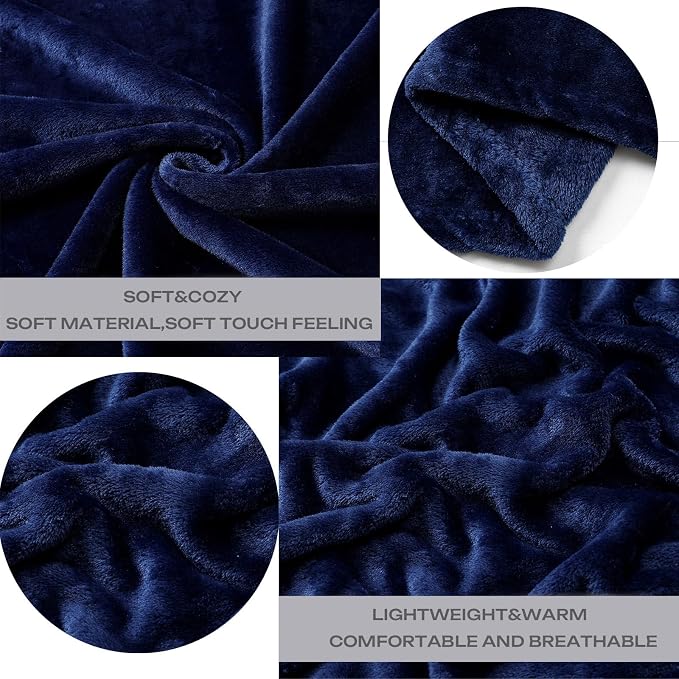 Fleece Plush Throw Blanket Navy Blue(50 by 60 Inches),Super Soft Fuzzy Cozy Flannel Blanket for Couch Sofa.Microfiber Blanket Lightweight (Pack of 3)