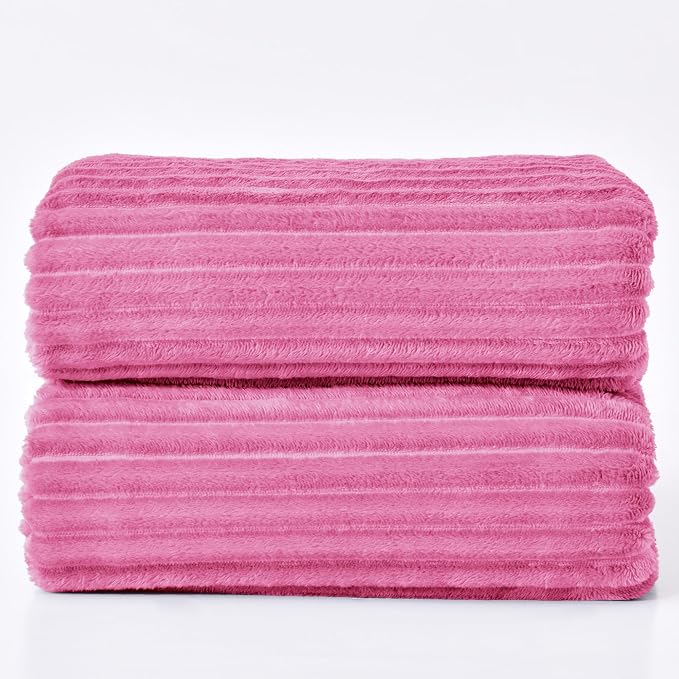 BEDELITE 3D Ribbed Jacquard Hot Pink King Size Blanket for Bed, 108x90 Inch | Soft Warm Decorative Fluffy Blanket, Cozy Fuzzy Lightweight Plush Fleece Throw Blankets for Bed, Room Decor, Gift for Women