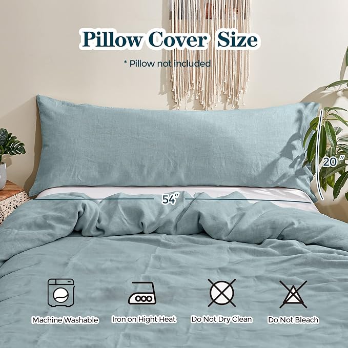 Simple&Opulence Body Pillow Cover 20" x 54",100% Pure Linen, Ultra Soft and Breathable, Body Pillowcase with Envelope Closure for Adults(Dusty Blue)