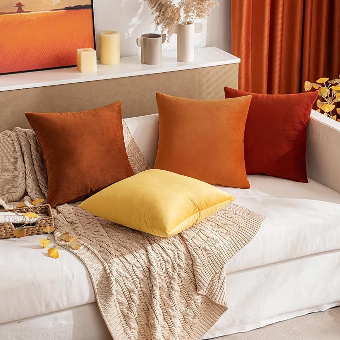 MIULEE 12x20 Inch Lumbar Velvet Fall Throw Pillow Covers Rust | Pack of 2 Soft Solid Decorative Pillow Covers, Modern Luxury Home Decor, for Chair Couch Sofa Bedroom Livingroom