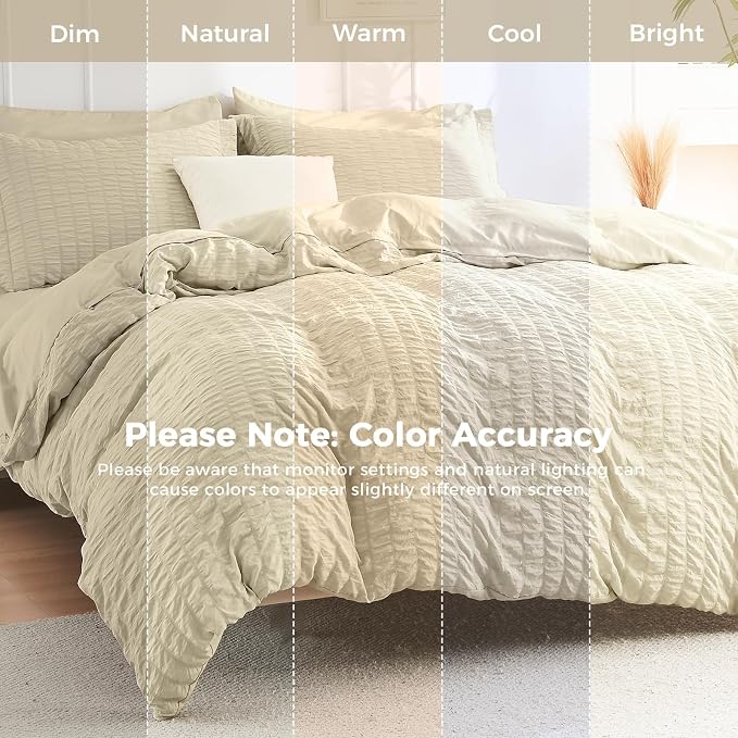 HYMOKEGE Oatmeal Twin XL Comforter Set Seersucker 5 Pieces, All Season Luxury Bed in a Bag for Bedroom, Bedding Set with Comforter, Sheets, Pillowcase & Sham