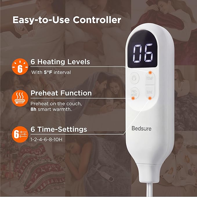 Bedsure Heated Blanket Full Size, Soft Electric Blanket with Preheat, Green | 6 Heat/6 Timer Settings, 8H Auto Shut-Off, ETL/FCC, Flannel Sherpa, Machine Washable, Gifts for Grandma Grandpa, 72x84in