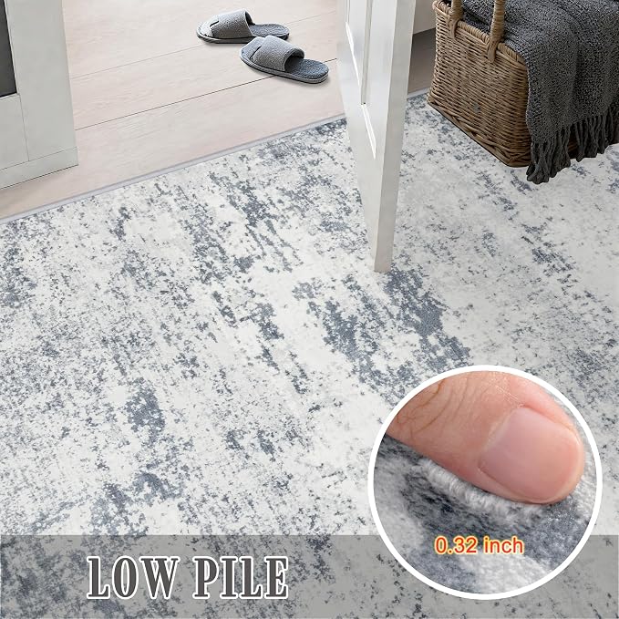 Area Rug Living Room: 6x6 Modern Washable Soft Carpet Blue Grey | For Bedroom Dining Room Farmhouse Nursery Hallway Office,Modern Abstract,Machine washable,Non-Slip,Stain Resistant,Indoor