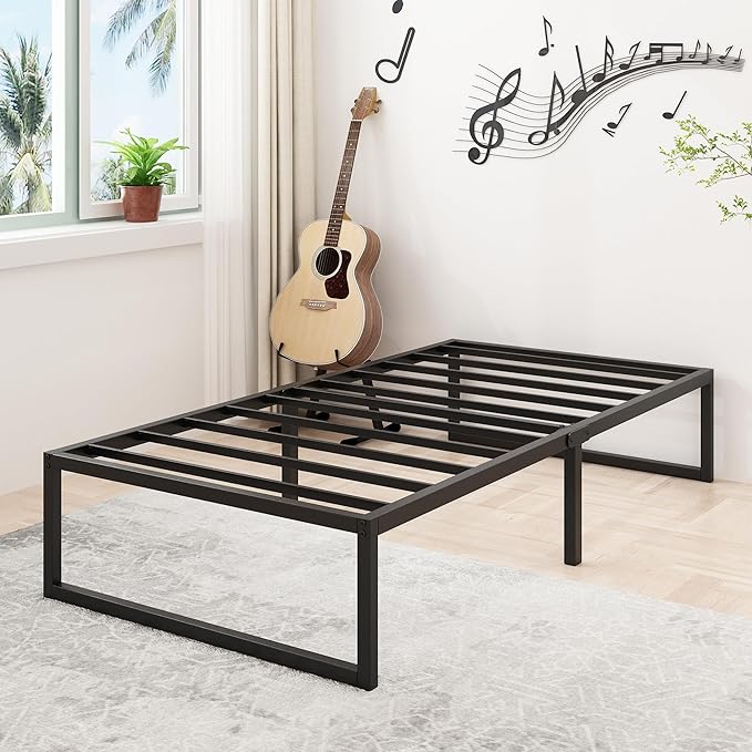 Lutown-Teen 16 Inch Twin Size Bed Frames with Heavy Duty Steel Slat Support | Twin Platform Bed Frame No Box Spring Needed, Noise Free, Easy Assembly, Black