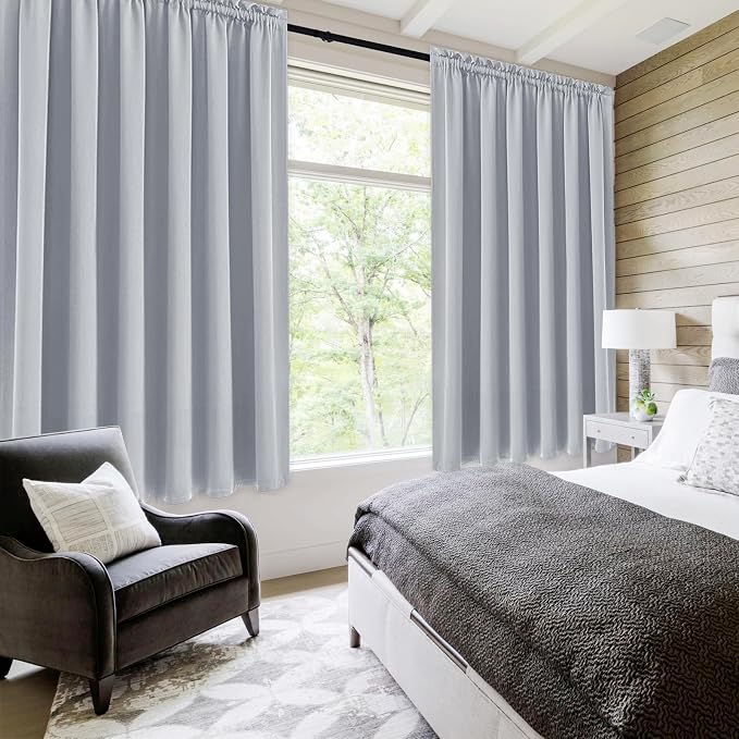 DWCN Wide Blackout Curtains for Living Room 70 x 72 Inch Long 2 Panels | Room Darkening, Thermal Insulated, Light Blocking, Rod Pocket Drapes, Noise Reducing Window Treatments, Silver Grey